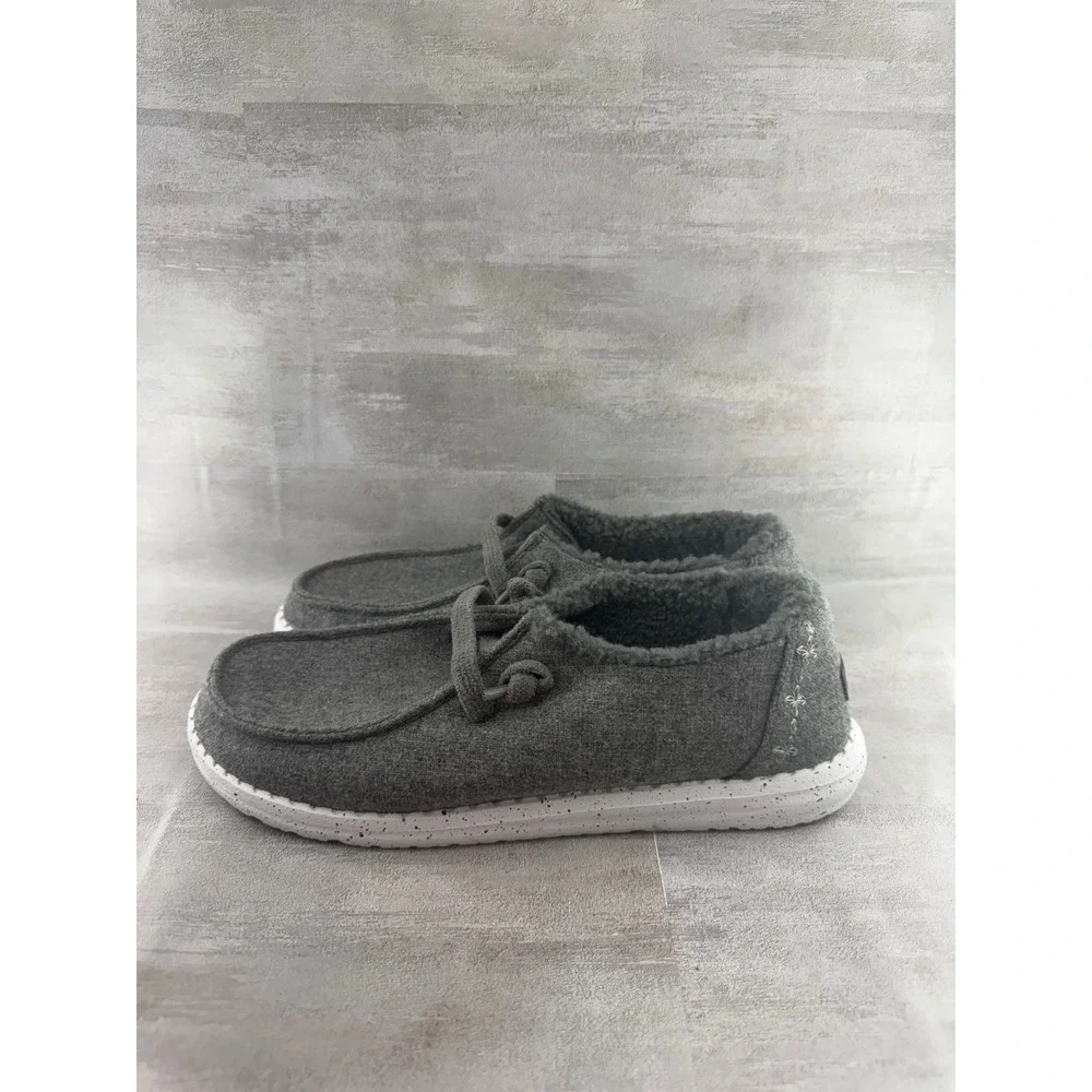 Hey Dude Wendy Wool Cozy Charcoal Grey Faux Fur Lined Loafers Women Sz 10